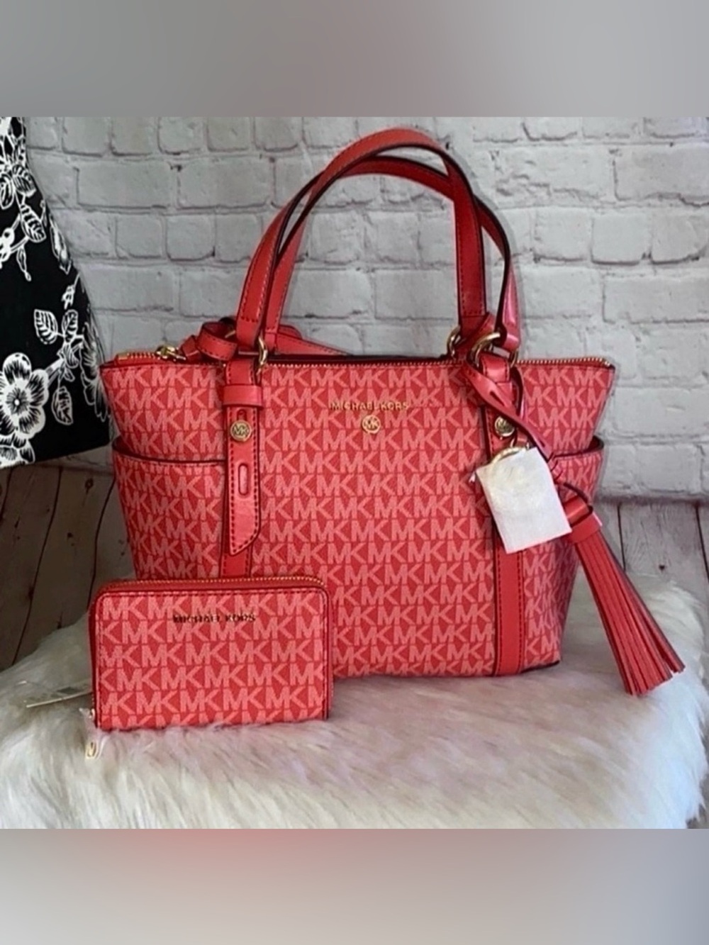 Michael Kors SULLIVAN Conv TZ Tote/JET SET ZA Card Case Wallet 2pc Set